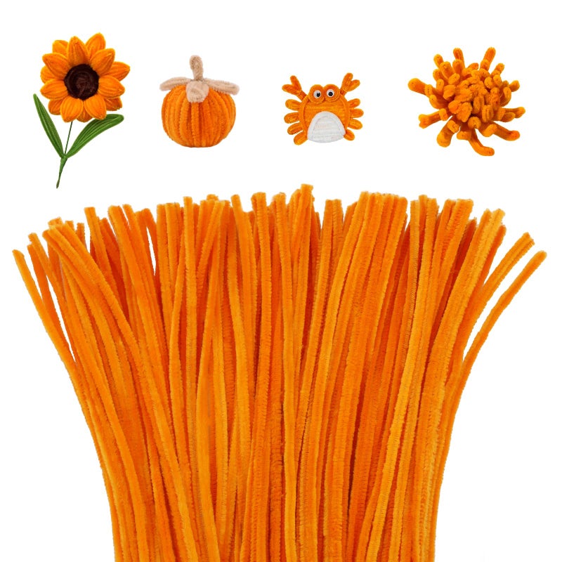 Mnuizu 200pcs Pipe Cleaners,Pipe Cleaners Chenille Stems for Craft, Fuzzy Sticks Christmas Craft Supplies for DIY Art & Creative Crafts Decorations(Orange) - Image 1